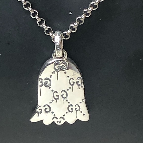 GUCCI Sterling Silver Ghost GG Monogram Necklace 21” Unisex NIB - Picture 11 of 17